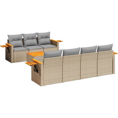 vidaXL 8-delige Loungeset met kussens poly rattan beige