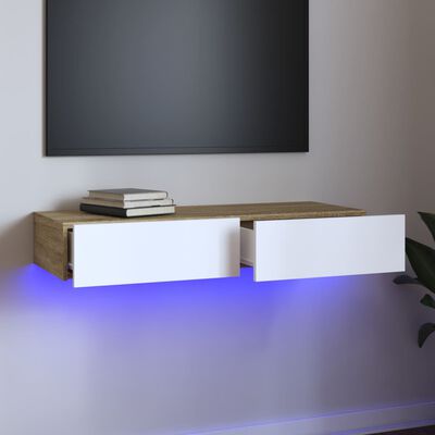 vidaXL Tv-meubel met LED-verlichting 90x35x15,5 cm wit en sonoma eiken