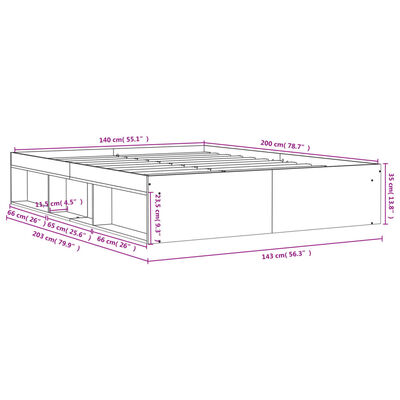 vidaXL Bedframe gerookt eikenkleurig 140x200 cm