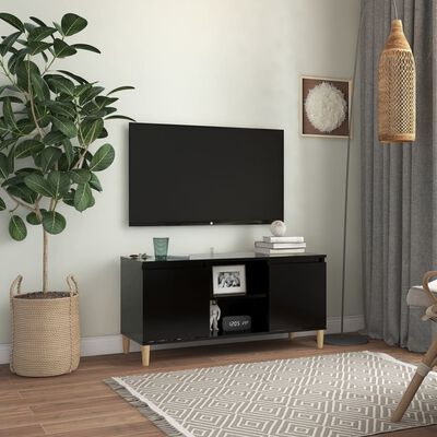 Microprocessor crisis schade vidaXL Tv-meubel met massief houten poten 103,5x35x50 cm zwart kopen? |  vidaXL.nl