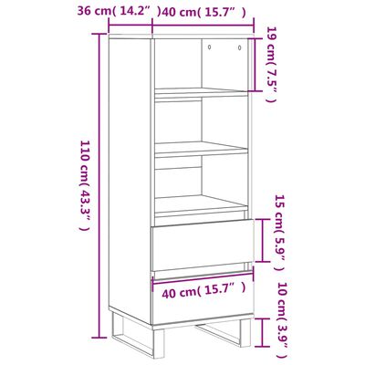 vidaXL Hoge kast 40x36x110 cm bewerkt hout betongrijs