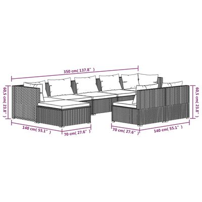 vidaXL 9-delige Loungeset met kussens poly rattan bruin