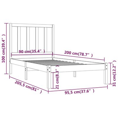 vidaXL Bedframe massief grenenhout 90x200 cm