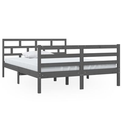 vidaXL Bedframe massief grenenhout grijs 140x190 cm