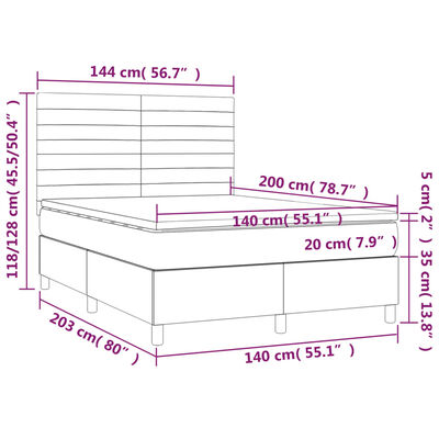 vidaXL Boxspring met matras stof donkergrijs 140x200 cm