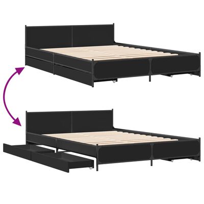 vidaXL Bedframe met lades bewerkt hout zwart 160x200 cm