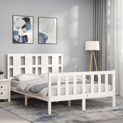 vidaXL Bedframe met hoofdbord massief hout wit 140x190 cm