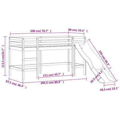 vidaXL Kinderhoogslaper met toren 90x200 cm massief grenenhout blauw