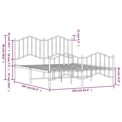 vidaXL Bedframe met hoofd- en voeteneinde metaal zwart 150x200 cm