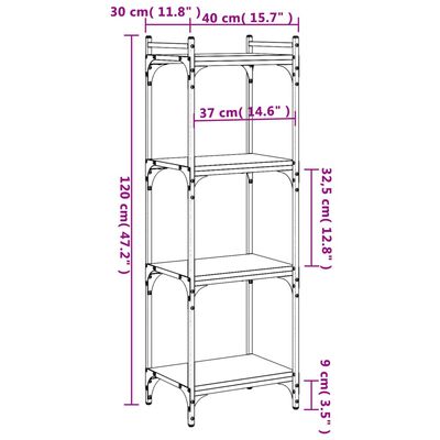 vidaXL Boekenkast 4-laags 40x30x120 cm bewerkt hout grijs sonoma