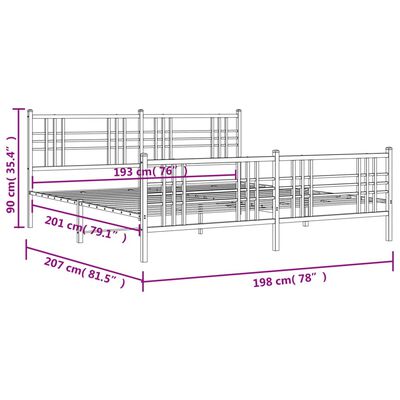 vidaXL Bedframe met hoofd- en voeteneinde metaal wit 193x203 cm