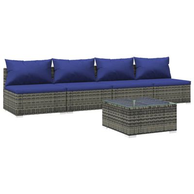 vidaXL 5-delige Loungeset met kussens poly rattan grijs