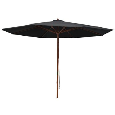 vidaXL Parasol met houten paal 350 cm zwart