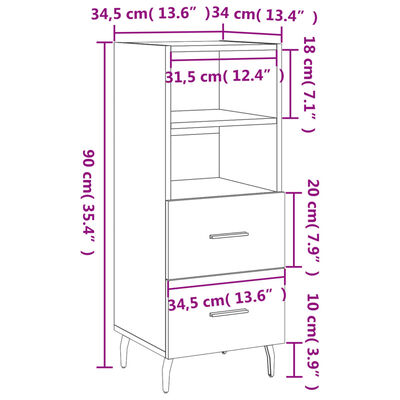 vidaXL Dressoir 34,5x34x90 cm bewerkt hout zwart