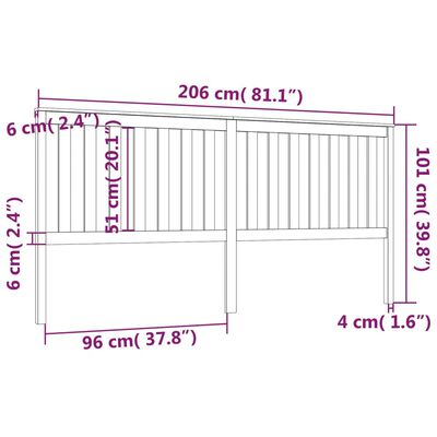 vidaXL Hoofdbord 206x6x101 cm massief grenenhout zwart