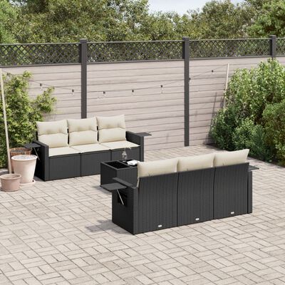 vidaXL 7-delige Loungeset met kussens poly rattan zwart