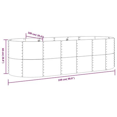 vidaXL Plantenbak 249x100x68 cm gepoedercoat staal zilverkleurig