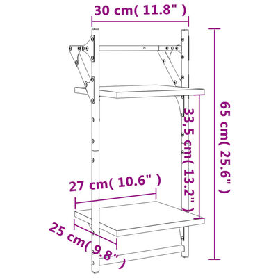 vidaXL Wandschappen 2-laags met stangen 2 st 30x25x65 cm sonoma eiken