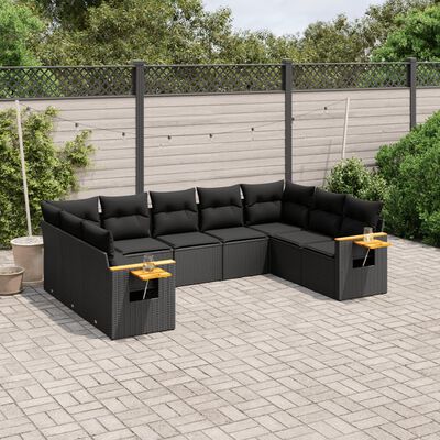 vidaXL 9-delige Loungeset met kussens poly rattan zwart