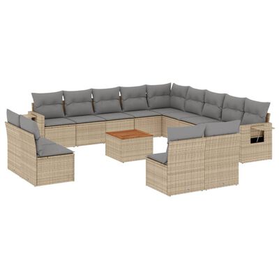 vidaXL 14-delige Loungeset met kussens poly rattan gemengd beige