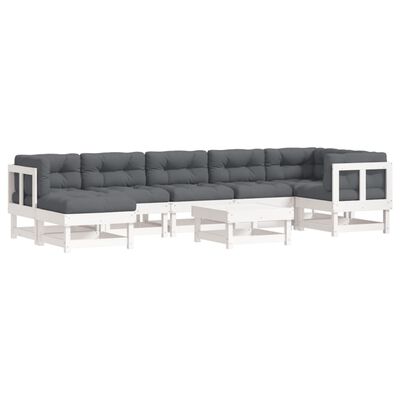 vidaXL 8-delige Loungeset met kussens massief hout wit