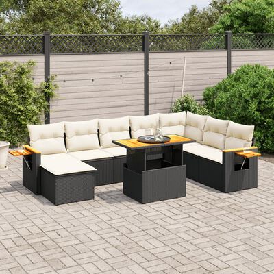 vidaXL 9-delige Loungeset met kussens poly rattan zwart