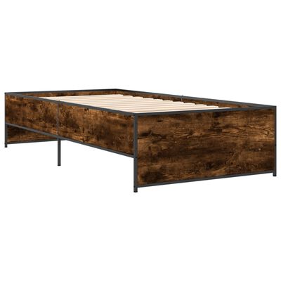 vidaXL Bedframe bewerkt hout en metaal gerookt eikenkleurig 90x200 cm