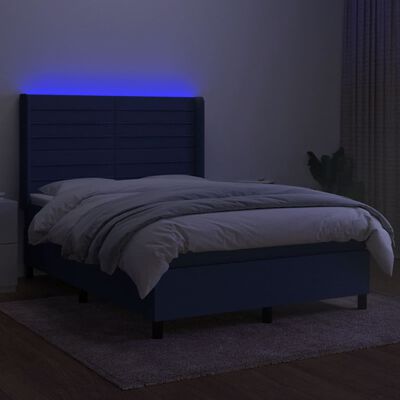 vidaXL Boxspring met matras en LED stof blauw 140x200 cm