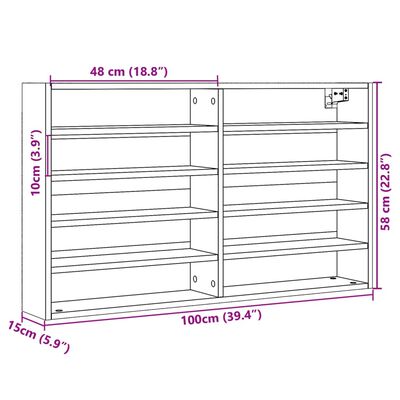 vidaXL Vitrinekast 100x15x58 cm bewerkt hout betongrijs