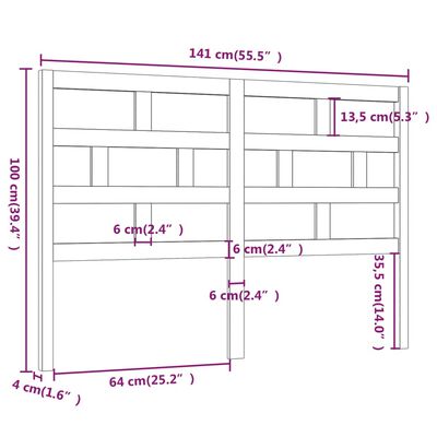 vidaXL Hoofdbord 141x4x100 cm massief grenenhout grijs