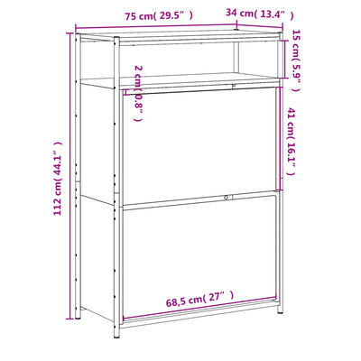 vidaXL Schoenenkast 75x34x112 cm bewerkt hout zwart