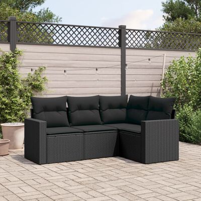 vidaXL 4-delige Loungeset met kussens poly rattan zwart