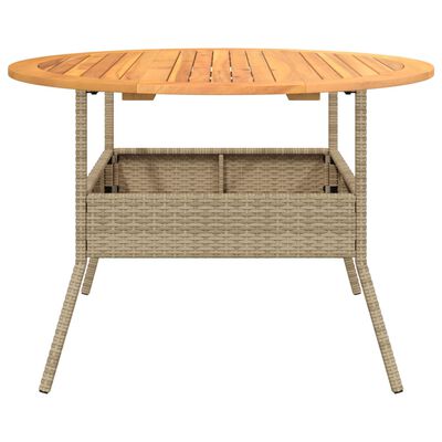 vidaXL Tuintafel met acaciahouten blad Ø110x71 cm poly rattan beige