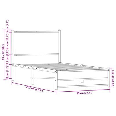 vidaXL Bedframe met hoofdbord metaal bruin eikenkleurig 90x200 cm