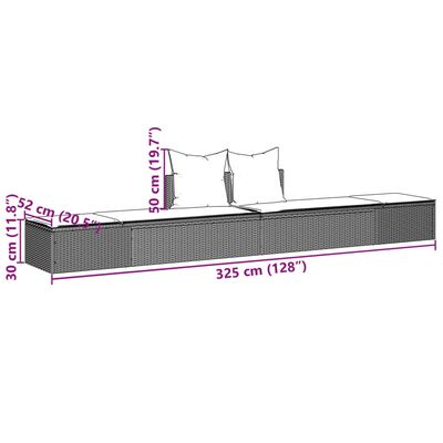 vidaXL Ligbed 2-persoons met kussens poly rattan bruin