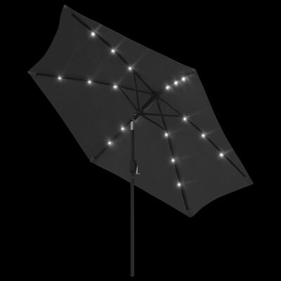 vidaXL Parasol met LED-verlichting en stalen paal 300 cm antraciet