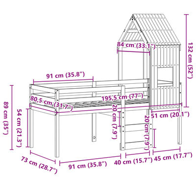 vidaXL Hoogslaper met huisje 75x190 cm massief grenenhout wit