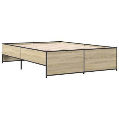 vidaXL Bedframe bewerkt hout metaal sonoma eikenkleurig 90x190 cm