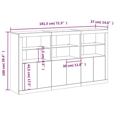 vidaXL Dressoir met LED-verlichting 181,5x37x100 cm bruin eikenkleur