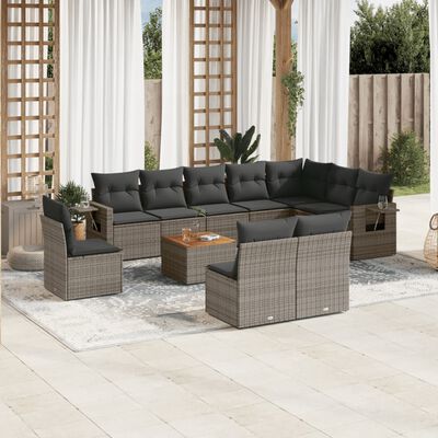 vidaXL 11-delige Loungeset met kussens poly rattan grijs