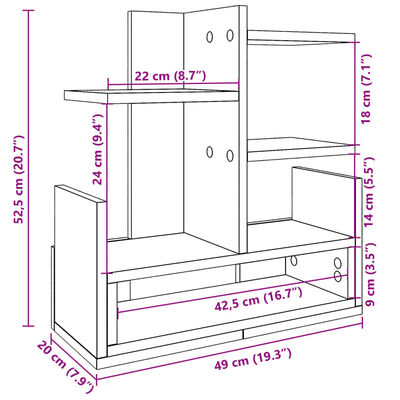 vidaXL Bureau organiser 49x20x52,5 cm bewerkt hout grijs sonoma eiken