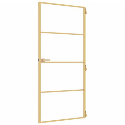 vidaXL Binnendeur smal 93x201,5 cm gehard glas en aluminium goudkleur