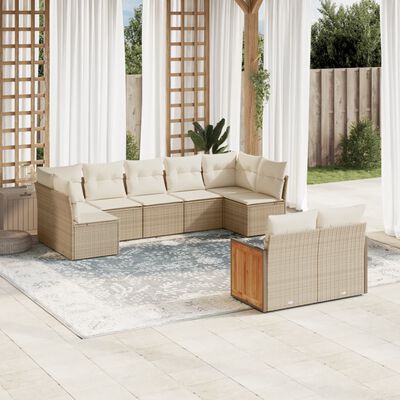 vidaXL 9-delige Loungeset met kussens poly rattan beige