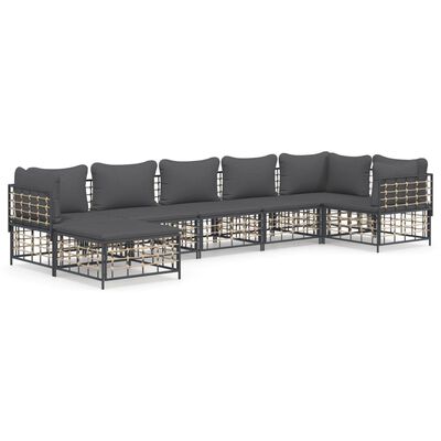 vidaXL 7-delige Loungeset met kussens poly rattan antracietkleurig