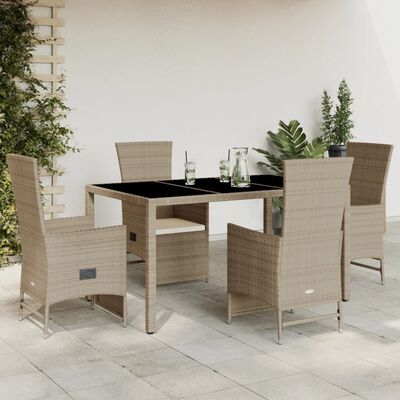 vidaXL 5-delige Tuinset met kussens poly rattan beige