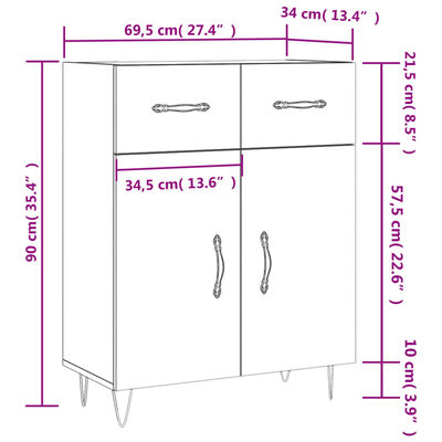 vidaXL Dressoir 69,5x34x90 cm bewerkt hout bruin eikenkleur