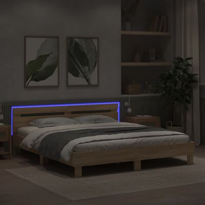 vidaXL Bedframe met hoofdeinde en LED sonoma eikenkleurig 200x200 cm