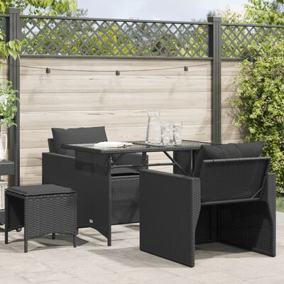 vidaXL 4-delige Loungeset met kussens poly rattan zwart