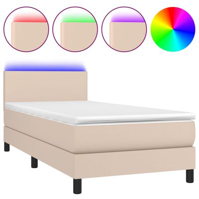 vidaXL Boxspring met matras en LED kunstleer cappuccinokleur 80x200 cm