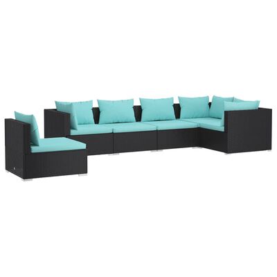 vidaXL 6-delige Loungeset met kussens poly rattan zwart